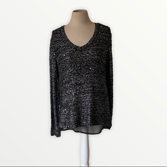 Apt. 9 Sweaters - Black and silver sweater with silver sequins